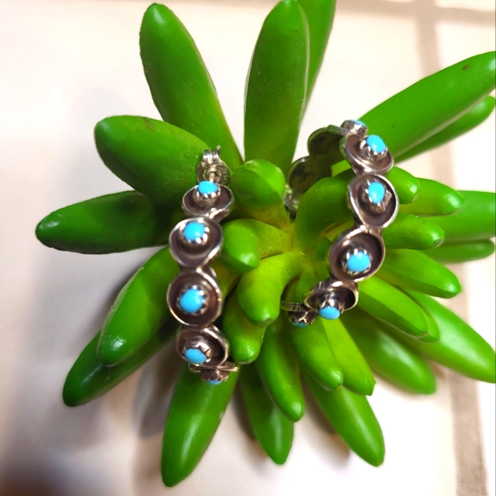 Turquoise and Silver pierced Earrings